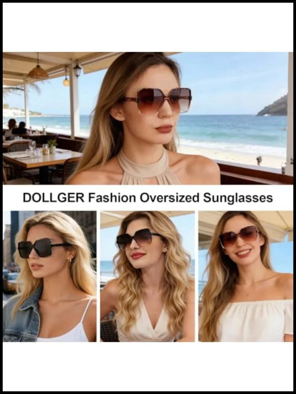 Oversized Square Sunglasses UV400 Protection Polycarbonate Frame Unisex